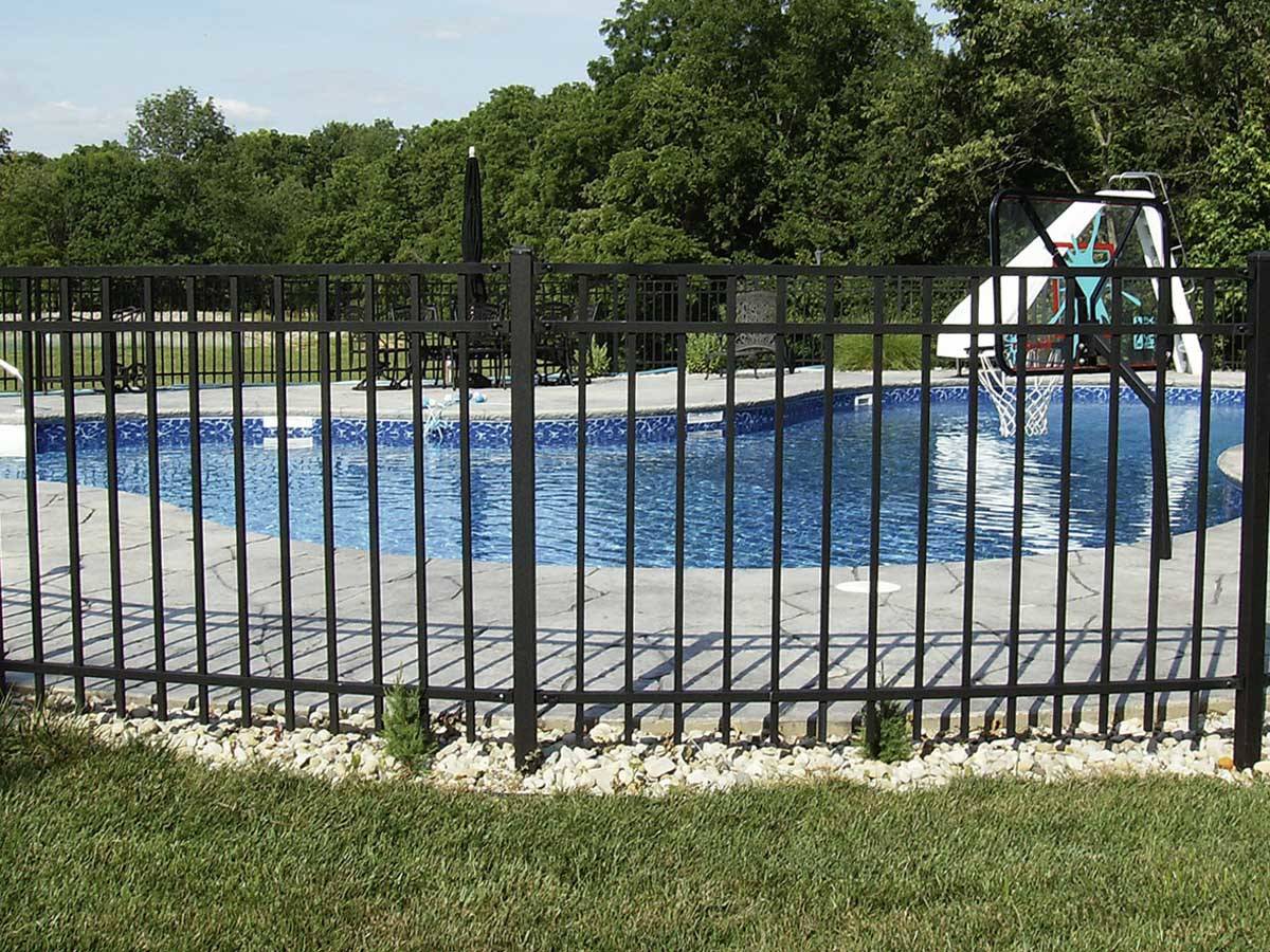Safety Pool Fence Made of Black Aluminum with Vertical Pickets - Custom Installed in Walton, KY